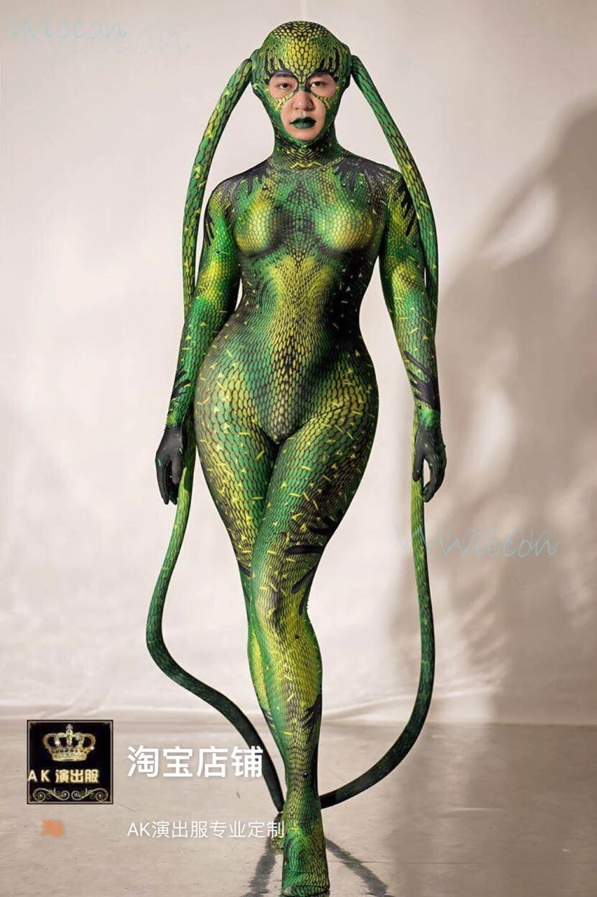 Jumpsuit High Resilience One Size Cosplay Costume Green Suit With Long Tentacle Holloween Party Roleplay Stage Set Women Men