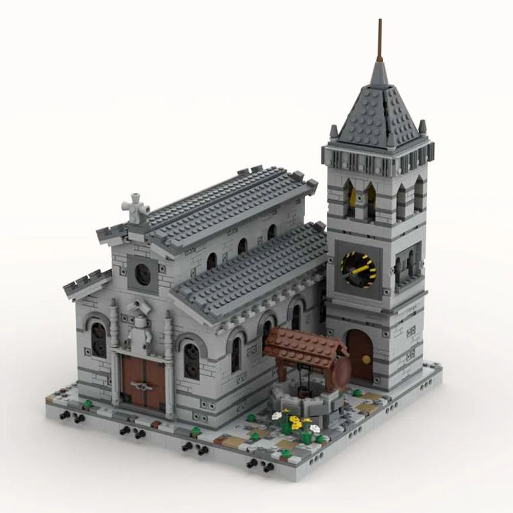 Gobricks MOC Średniowieczna kościół Modułowa architektura Zestaw klocków wioska Średniowieczny domek Model willi Cegła Puzzle dla dzieci Zabawki