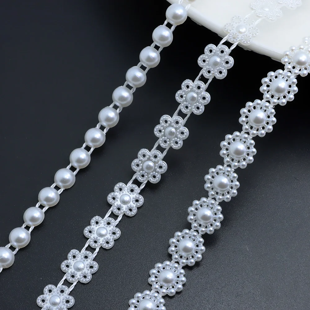 2 Yards 6-10mm Plastic Pearl Garlands Half Round Pearl Bead trim Cotton Chain String For Wedding Christmas Decoration DIY Crafts