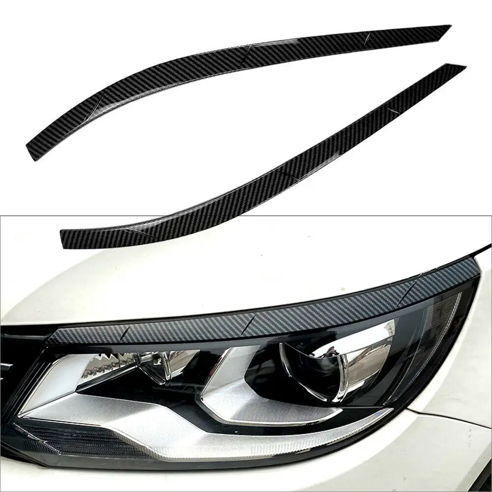 2PCS Black Headlight Eyelids Cover Side Headlamp Eyebrows Trim Sticker For Volkswagen VW Tiguan MK1 2011-2016 Car Accessories