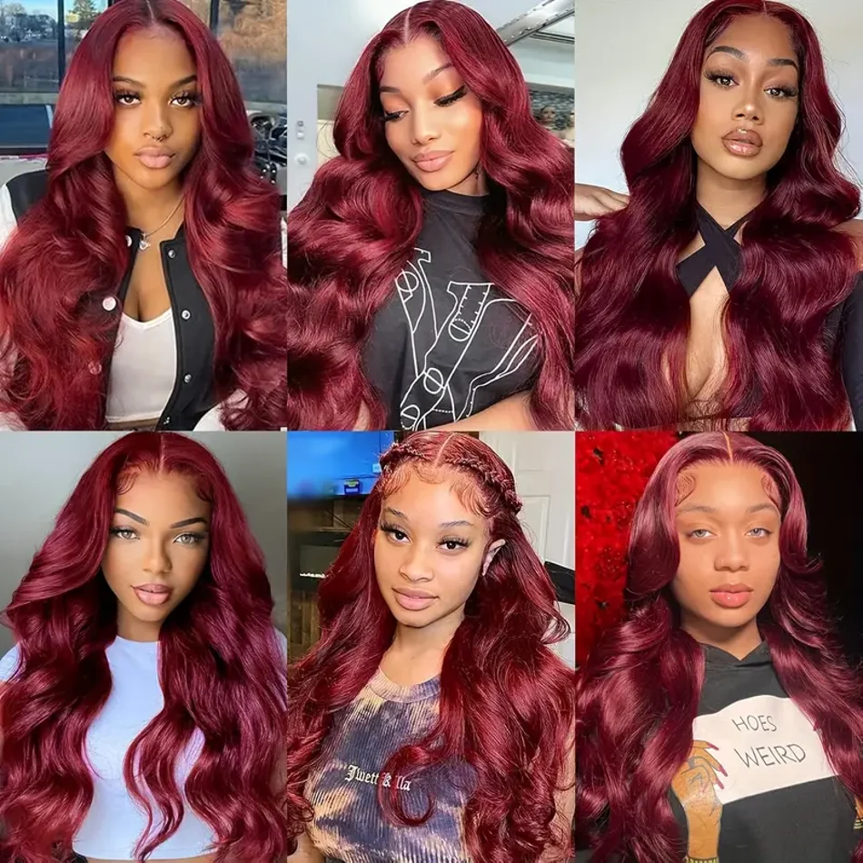Burgundy 30 inch Brazilian Glueless Wigs Body wave 13x6 hd lace frontal human hair wig for women Colored 13x4 lace front wigs