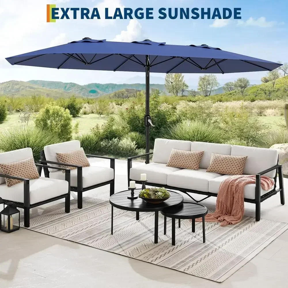 15ft Large Outdoor Patio Umbrella with Base - Double-Sided, Crank or Easy Open, UV Protection, Ideal for Patios and Poolside