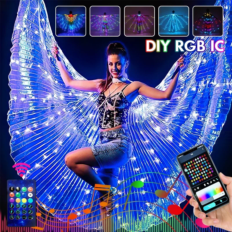 Belly Dance RGB IC LED Wings With Smart Remote Control DIY Colorful Fluorescent Butterfly Costumes Halloween Dress Up For Adults