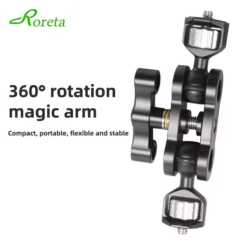 

Roreta TM-5 Articulating Magic Arm with Dual Ball Head for Tripod Phone Clip 1/4" Screw for LED Light LCD Monitor Microphone