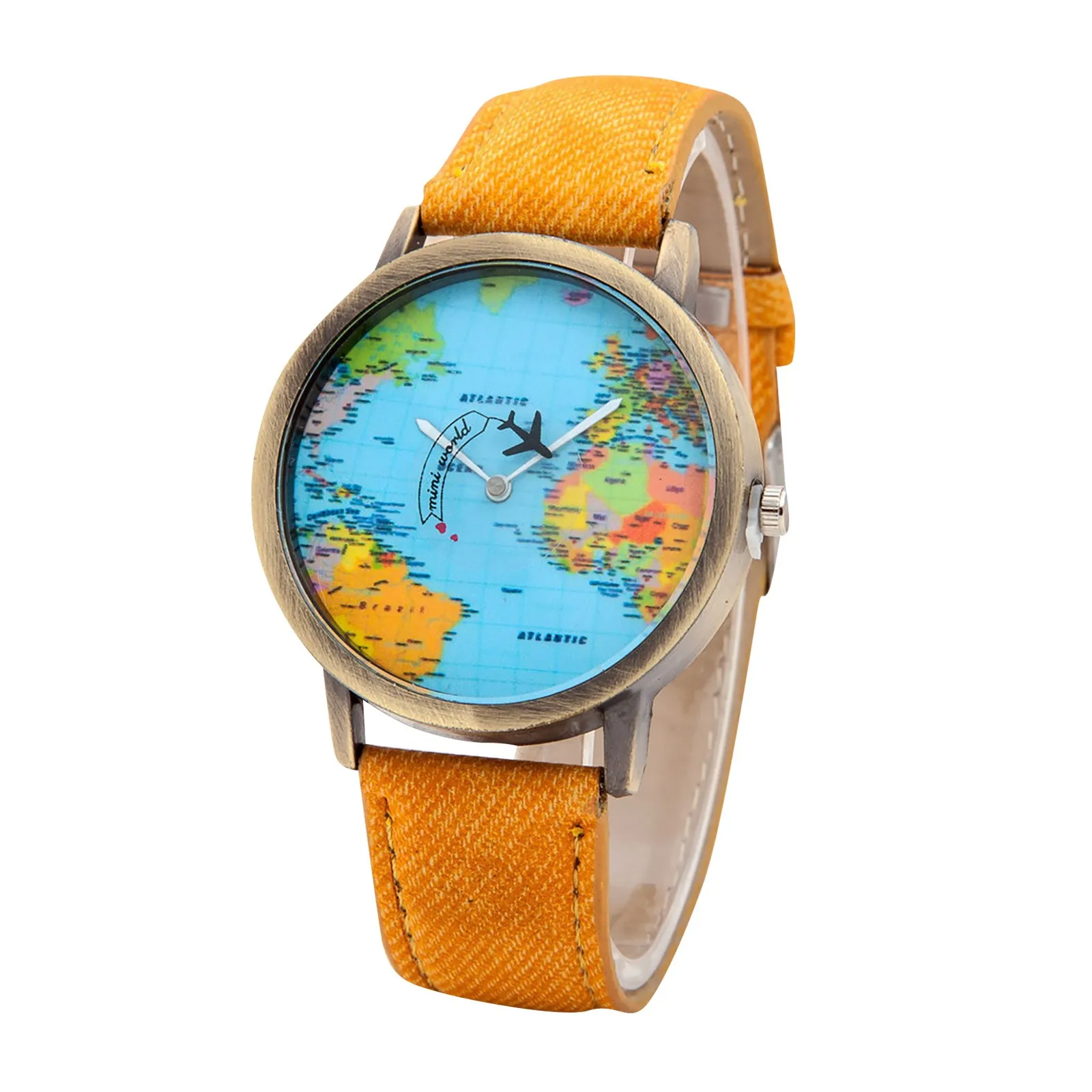 Unisex Digital Watch Fashion Retro Belt Quartz Watch Airplane Second Hand Map Watch Men And Women Casual Watches Dropshipping