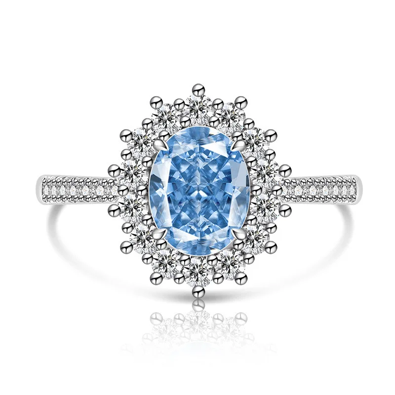 925 Sterling Silber Mode Luxus-Ring mit Eisblumen-Schliff, Taubenei-Sonnenblumen-Kristall und Zirkon für Damen, Schmuckgeschenk – Detail 19