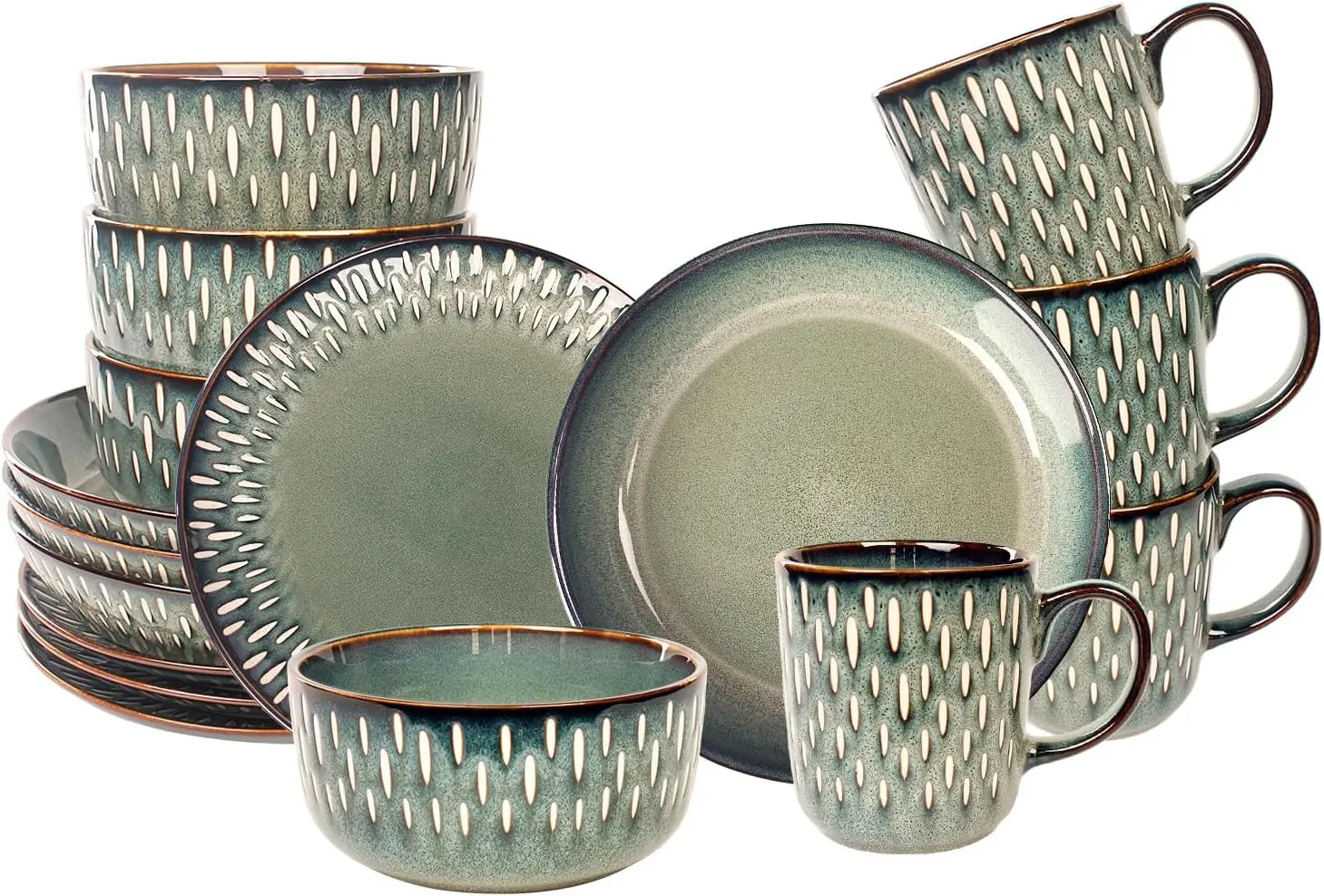 

Dinnerware Sets 16 Pieces - Round Reactive Glaze Tableware - Kitchen Dinnerware Porcelain Crockery with Dinner Plate, Bowl and S