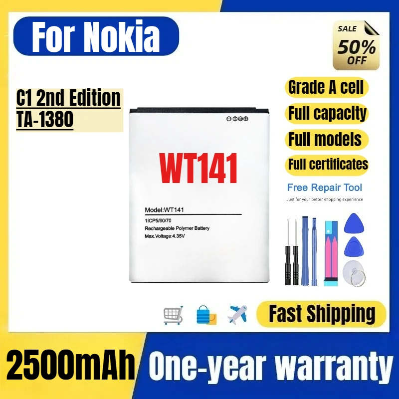 WT141 for Nokia C1 2nd Edition/TA-1380 Phone Battery High Quality High Capacity Replacement Bateria Grade A Cell with Tools
