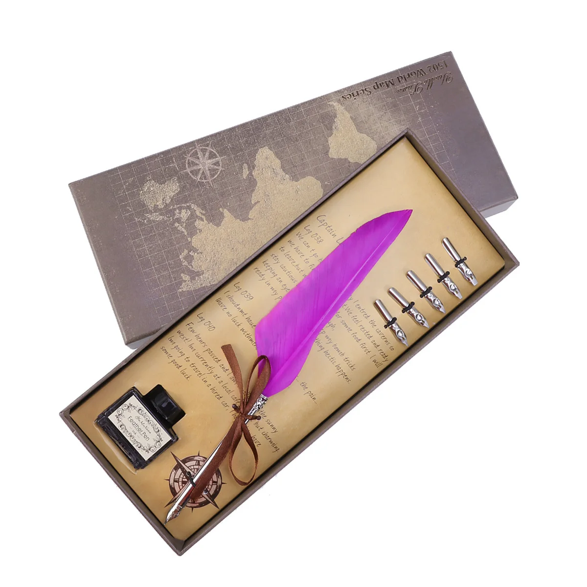 

1 set Pen Gift Box Set Vintage Retro Writing Instrument Retro Pen For Wedding Home School Decoration Purple