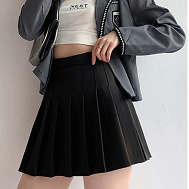 Jk Women Pleated Mini Skirt Korean Preppy Style High Waist Patchwork Female Skirt Spring New Sweet Solid Ladies A Line Skirt