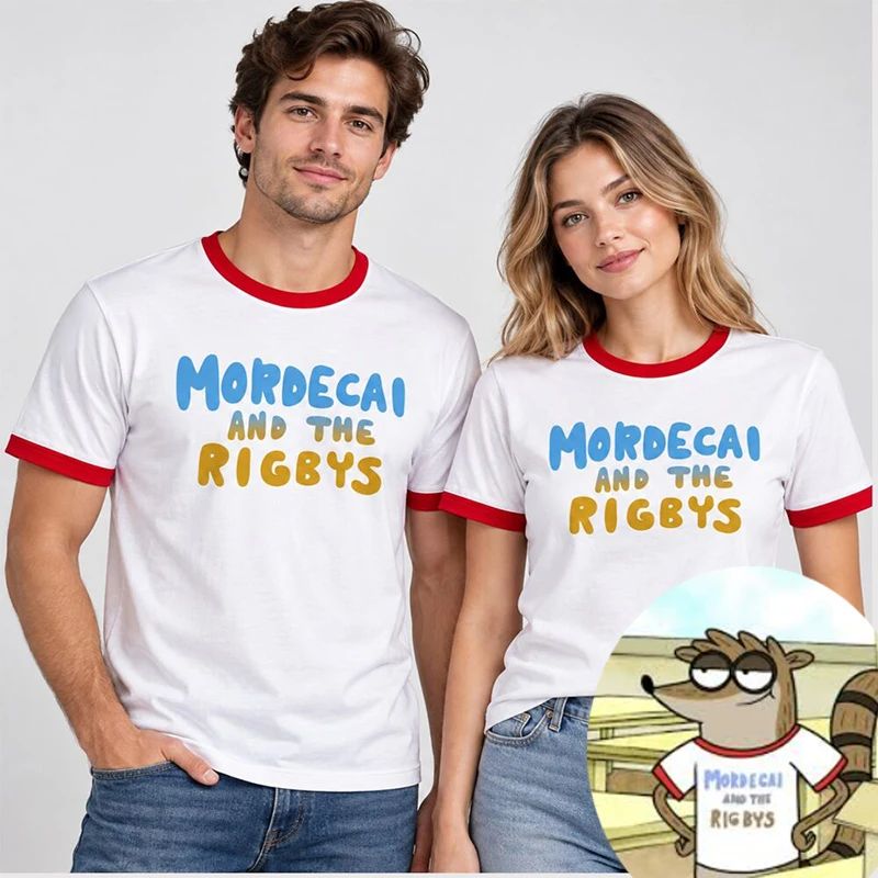 Funny TV Show Mordecai and the Rigbys Ringer TShirt TV Serie Graphic Tee Cartoon Unisex Cosplay TShirt Streetwear Men's Clothing