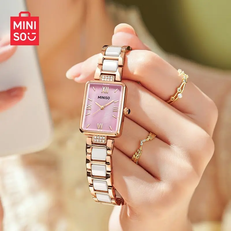 Miniso genuino nuevo pequeño reloj cuadrado ligero de lujo temperamento relojes de cuarzo