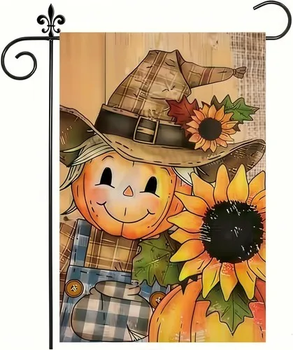 Fall Garden Flag Double Sided Autumn Harvest Scarecrow Pumpkins Garden, 12x18 XXQ