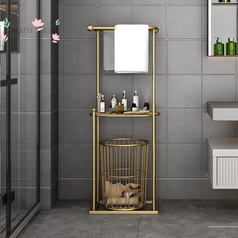 Shelf Floor-to-ceiling bath towel rack No punching, bathroom bathtub side dirty clothes basket rack