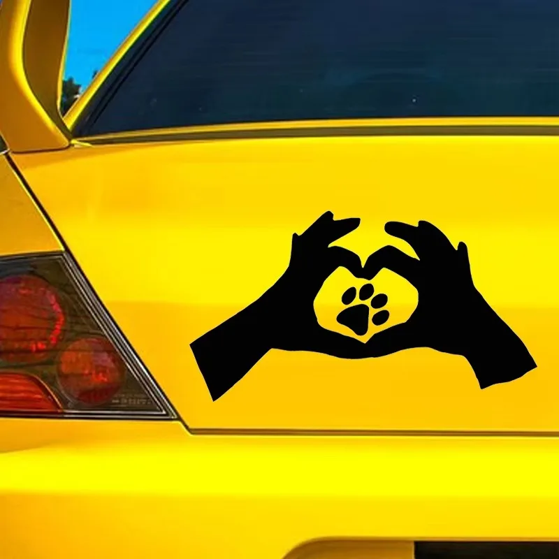 1Pc Heart Hands Pet Paw Print Vinyl Sticker, Waterproof Sunproof Decal For Car Motorcycle Scooter Scratch Cover Decor