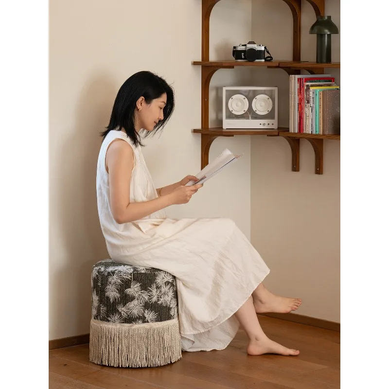 Light luxury printed sofa stool round stool fringed edge pedal modern simple home stool