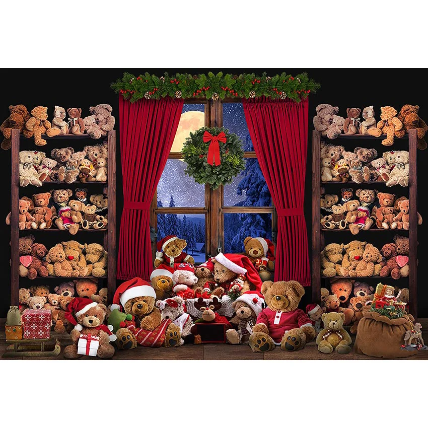 Mehofond Xmas Decoration Backdrop Curtain Christmas Tree Window Toy Gift Wreath Snowy Santa Background for Photography Photocall
