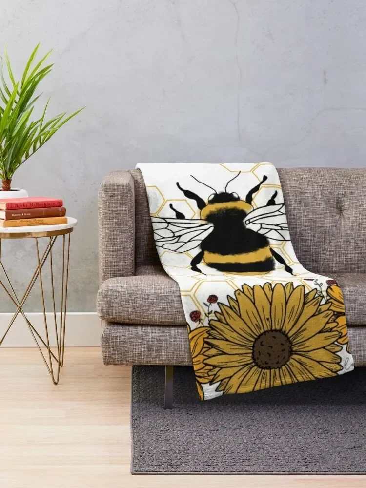 Sunflower Bee- Honey Comb Yellow Throw Blanket Blankets Sofas Of Decoration Polar Blankets