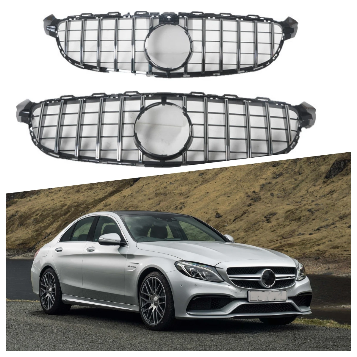 

Front Upper Bumper Hood Mesh Grille for Mercedes Benz C Class W205 W204 C63 C63S AMG 2009+ Racing Grill Styling Car Accessories