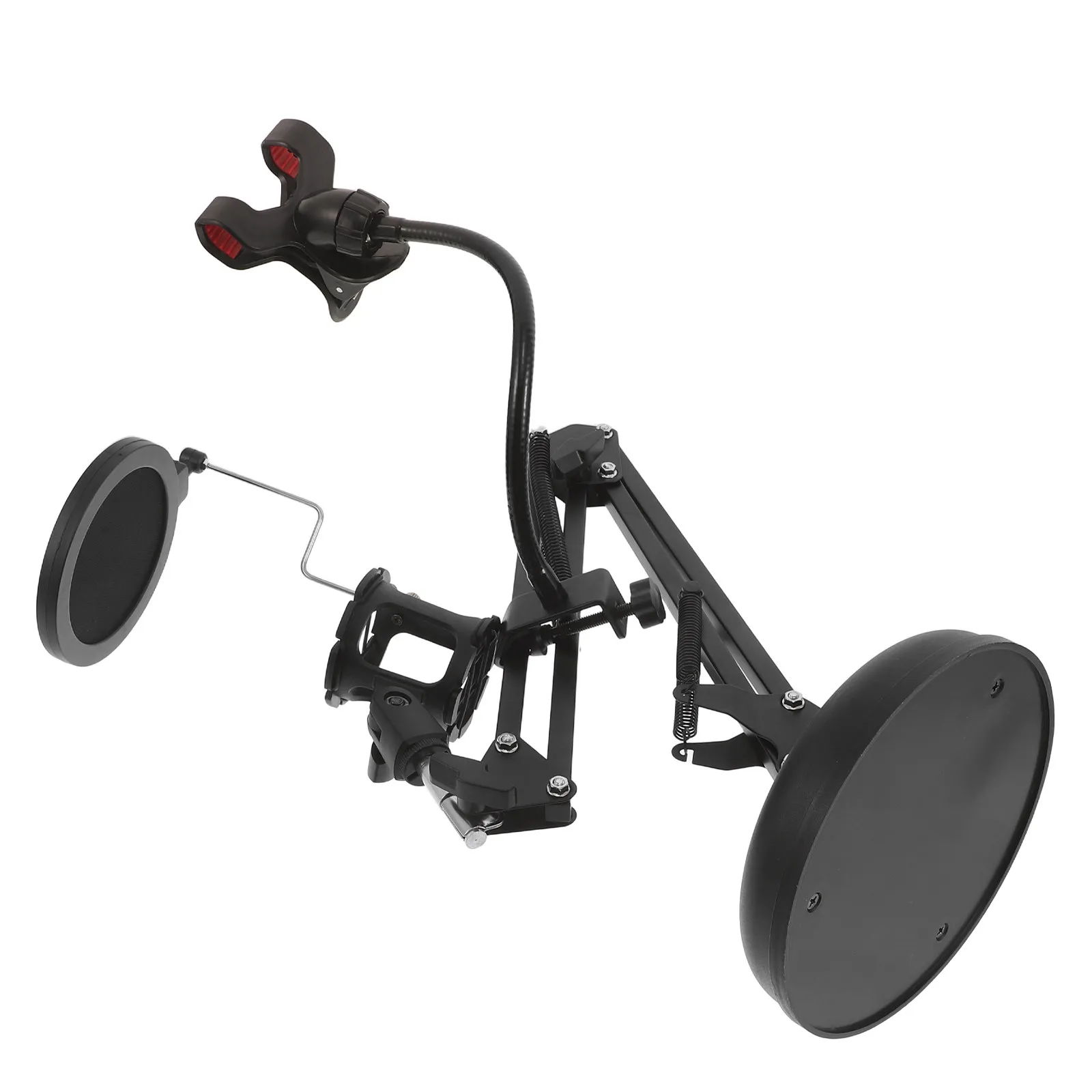 Dual Arm Adjustable Mic Stand Desktop Bracket Phone Holder Clip Pop Filter Suspension Boom Arm for Recording Podcast Broadcast