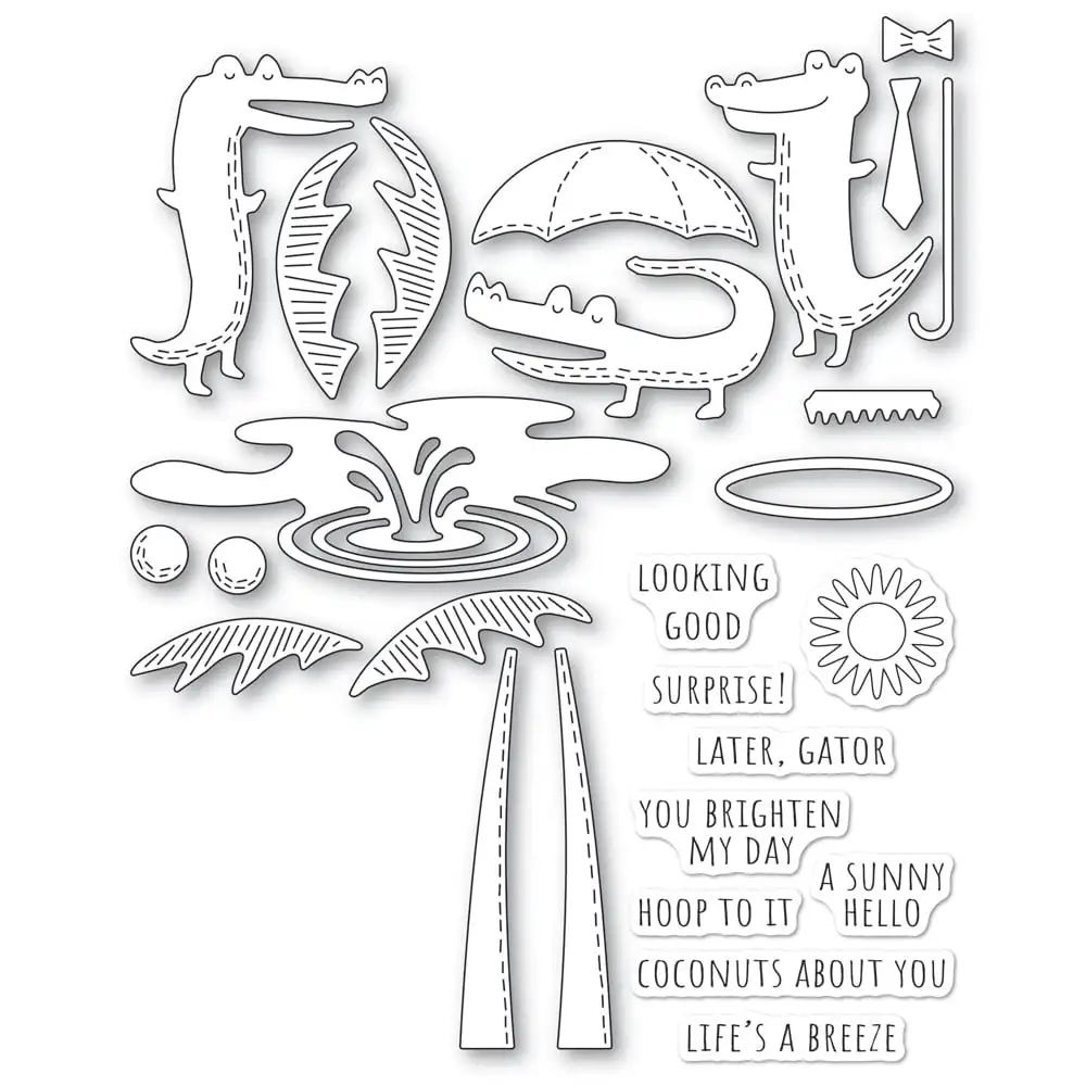 Whittle Tropical Gator Kit Metal Cutting Dies and Clear Stamps for New Arrivals 2024 Scrapbooking Frame Card Craft Supplies