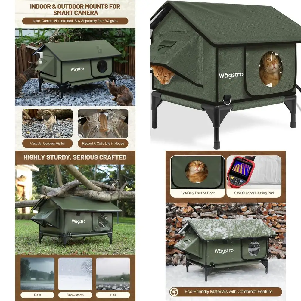 

Waterproof Insulated Outdoor Cat Shelter with Escape Door and Heater for Feral Cats, Olive Green, 16x16x19 inches