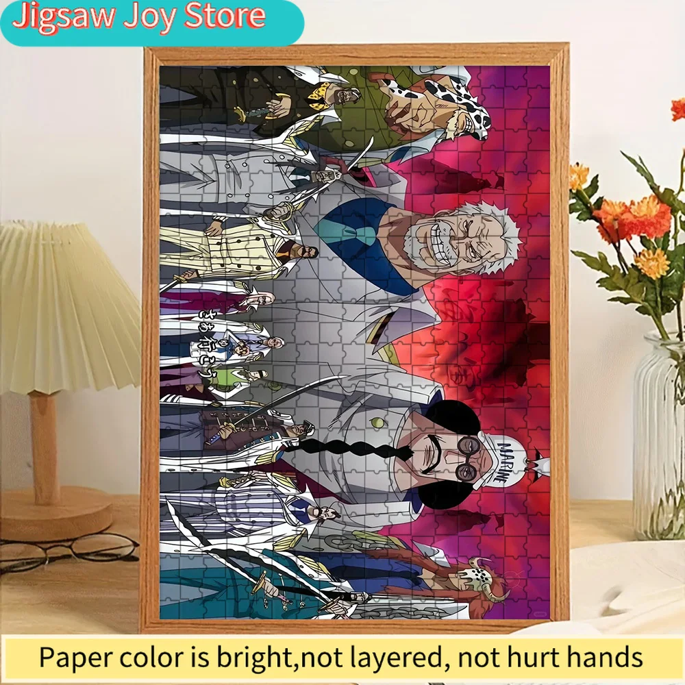 

Anime One Piece Marine Characters Group Collage Red Background Paper Puzzle, Creative Home Decor Gift For Anime Enthusiasts