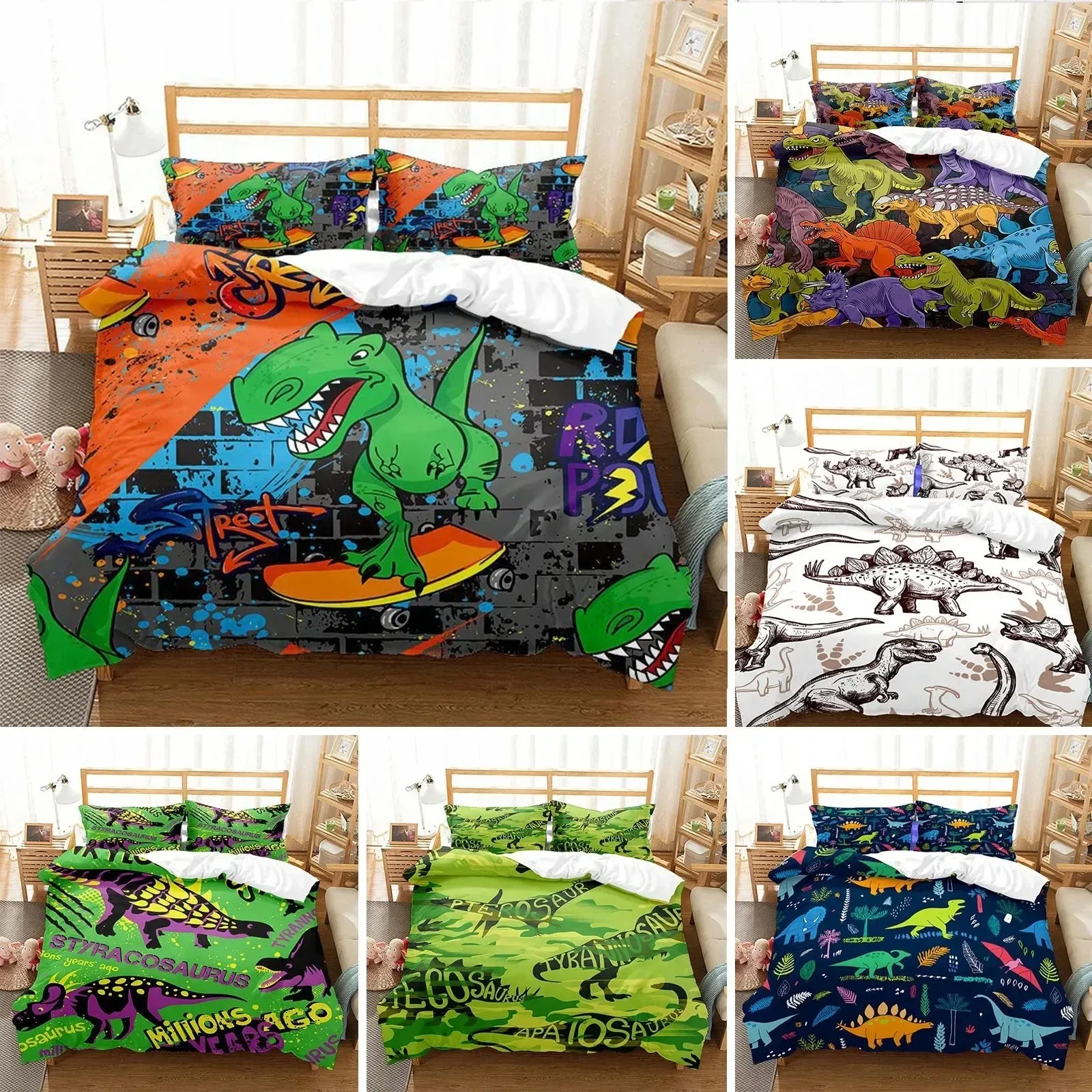 

Dinosaur Duvet Cover Set Kids Bedding Set FullQueen Size 3D Cartoon Animal Duvet Cover for Boys Girl Children Color Quilt Cover