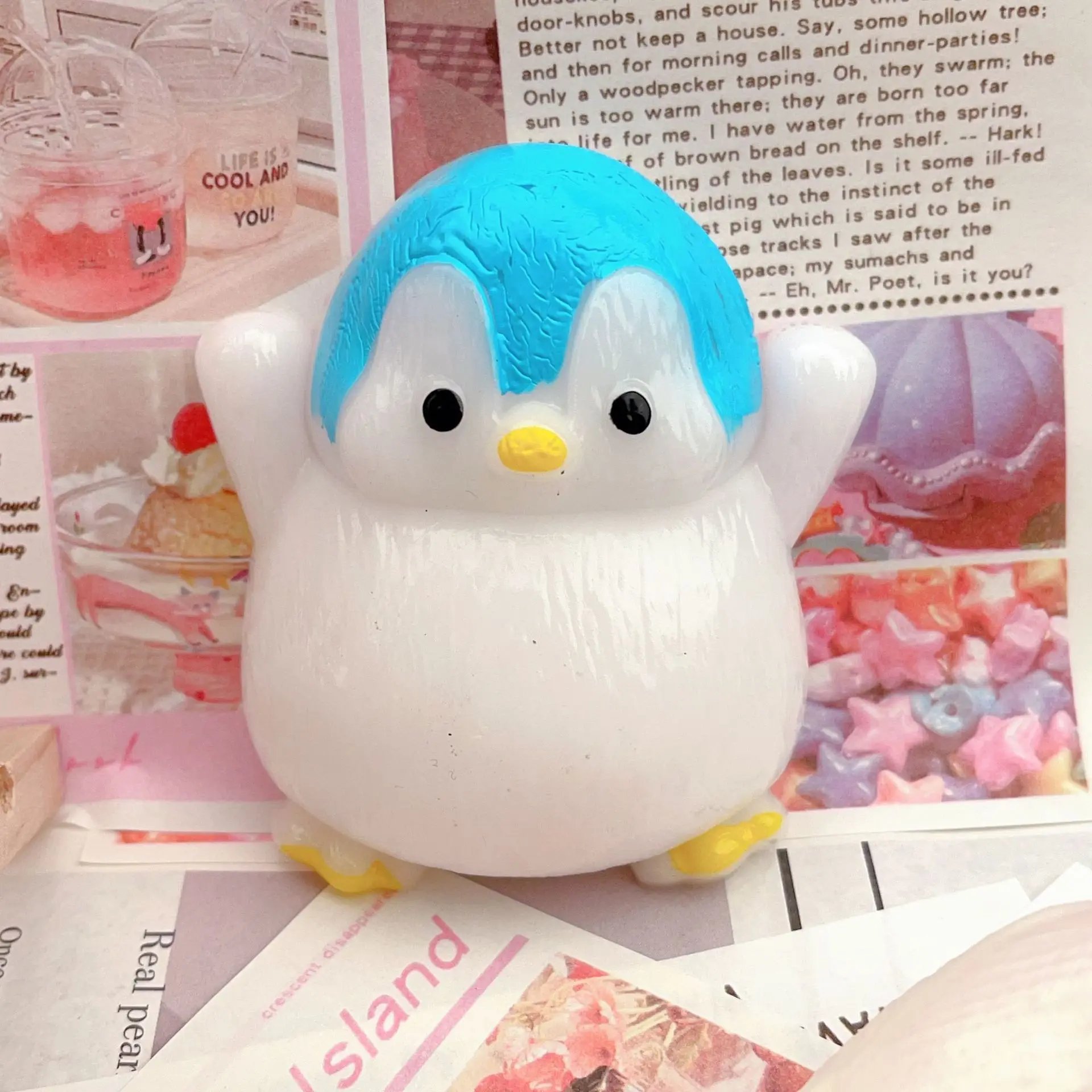 Kawaii paffuto nero blu pinguino idratazione decompressione punta delle dita Squishy giocattoli carino regalo ornamenti bambini coppia regalo di compleanno