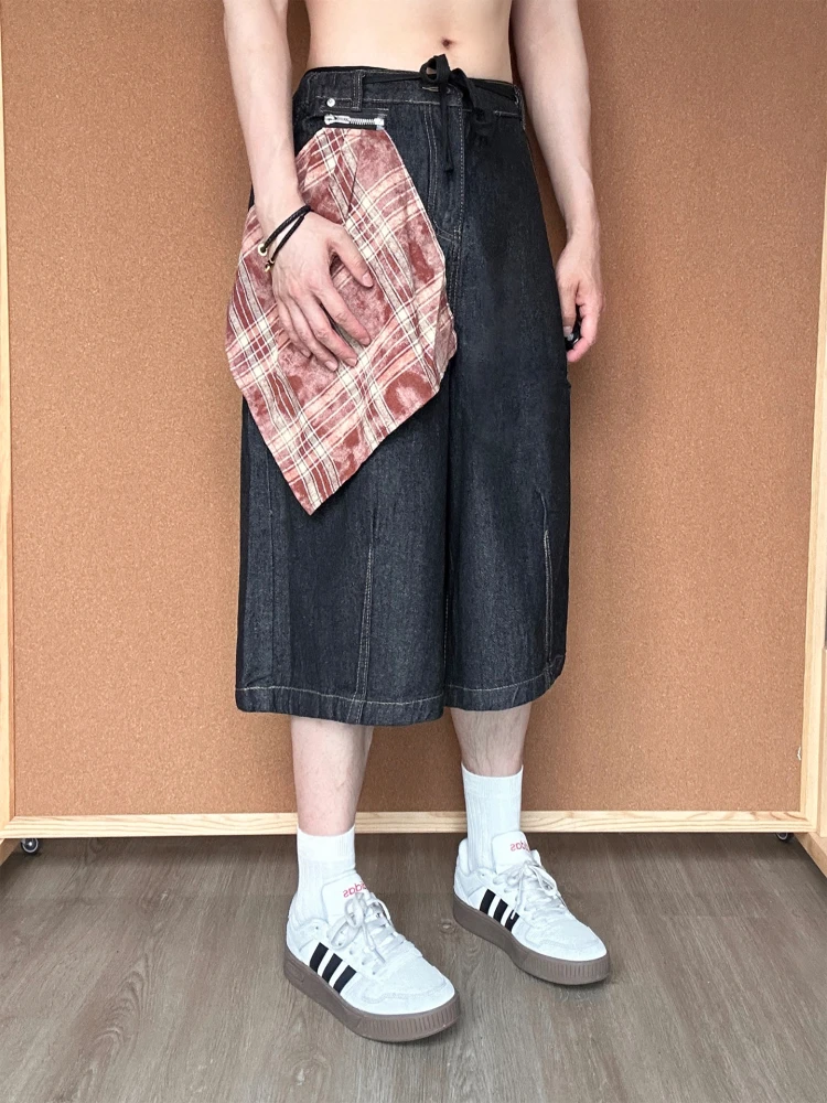 

Ретро-джинсы в американском стиле с клетчатым принтом, свободные прямые широкие брюки-кюлоты (7/8 длины), повседневные летние джинсы для мужчин и женщин