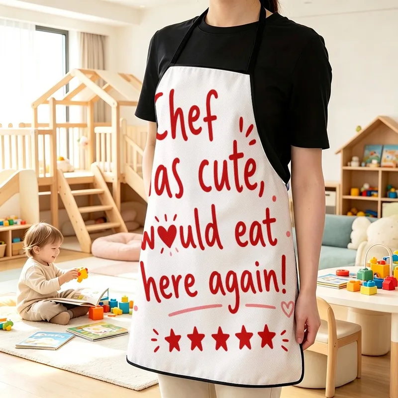 1PC【Apron】2DFlat effect，bag features fun handwritten-style red text paired with heart and five-prints，Fun and d