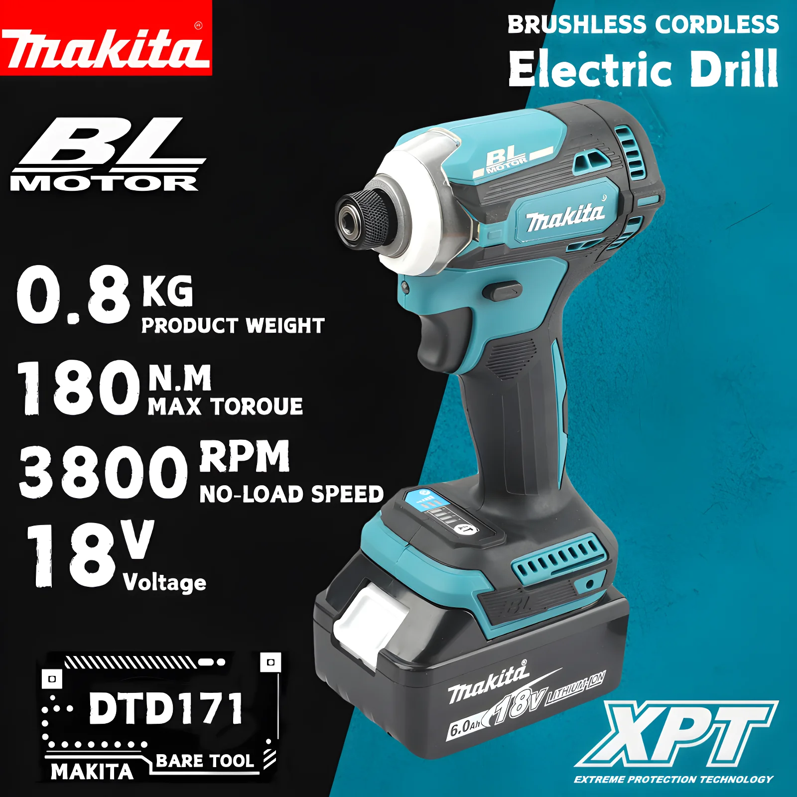 

Makita DTD171 18 В Бесщеточная ударная отвертка Беспроводная электрическая отвертка для строительства, дома, ремонта, литиевая батарея, электроинструменты