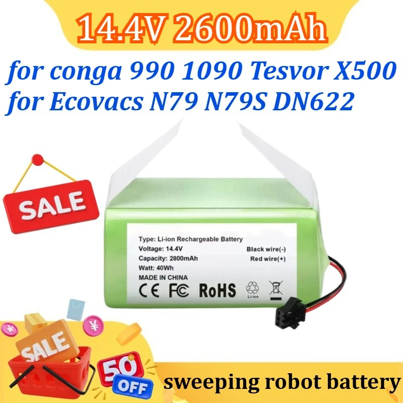 

14.4V 2600mAh Replacement Battery for Conga 990 1090 Tesvor X500 Ecovacs Deebot N79 N79S DN622 Eufy RoboVac 11 11S RoboVac 30