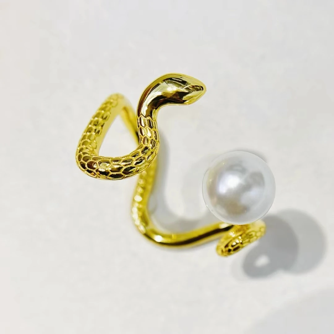 

Snake Shape 925 Sterling Silver Adjustable Ring Mount Settings Findings Mountings Accessory Parts for 6-7mm Pearls 5pcs/lot