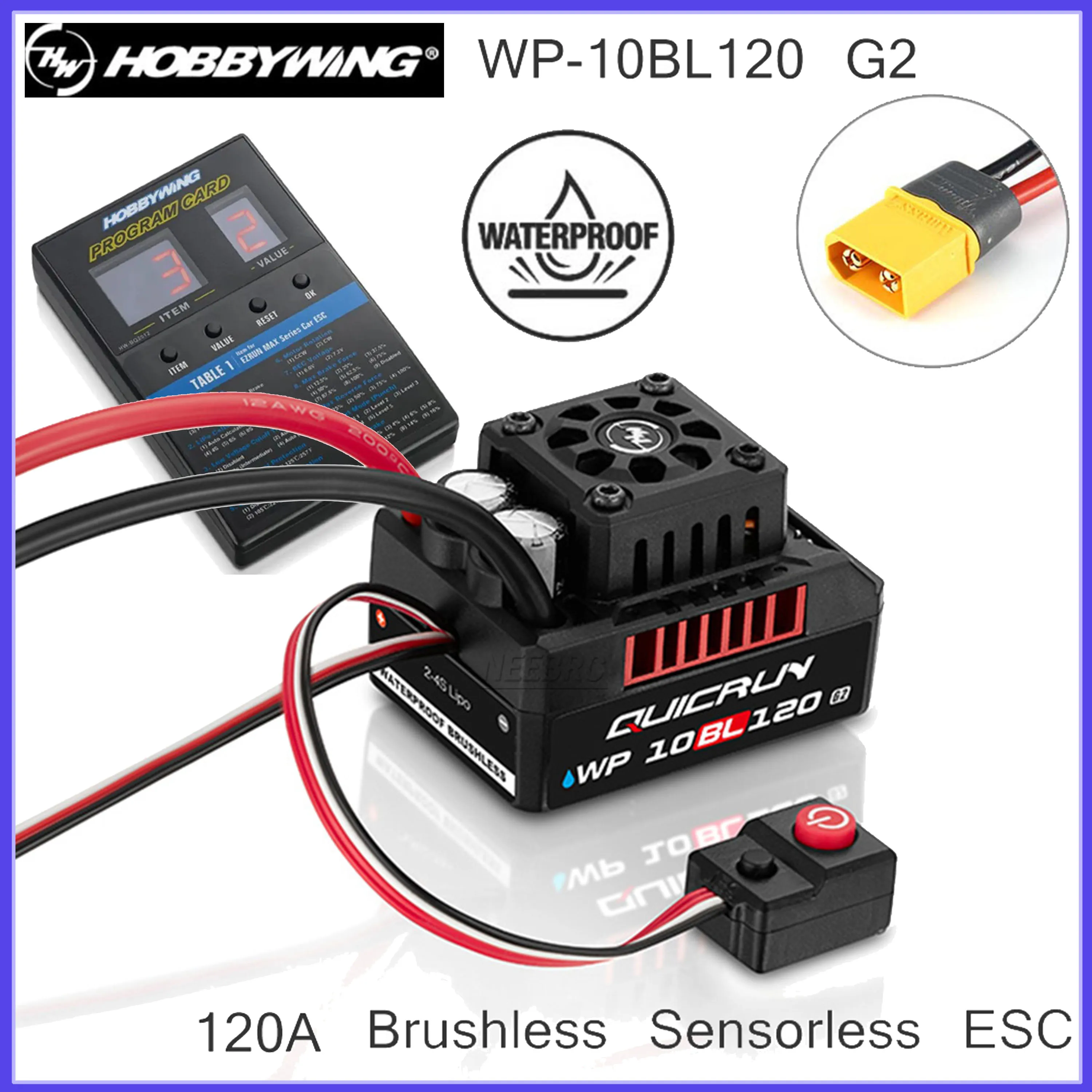 HOBBYWING QuicRun WP 10BL120 G2 120A Sensorless Brushless ESC Waterproof for 1/10 RC Short Course Truck Monster 3652 3660 Motor