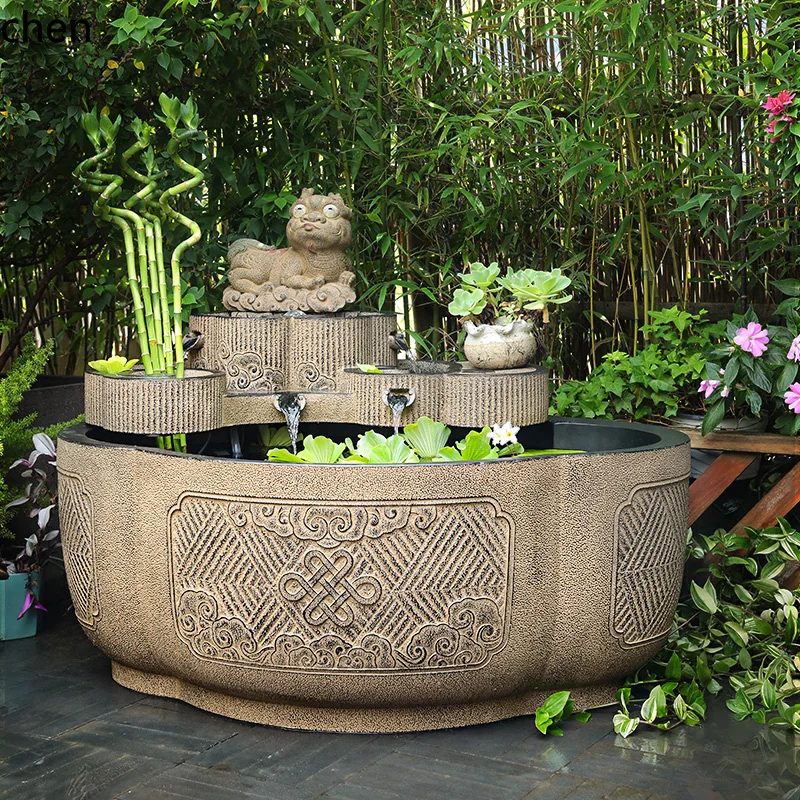 ZML courtyard Shengcai circular pond flowing water ornament Chinese outdoor circulating water fountain landscaping arrangement