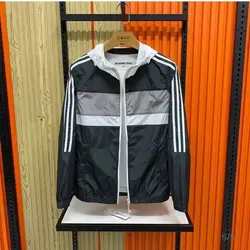 2024 Autumn New Men's Hooded Drawstring Contrast Color Striped Pockets Zipper Fashionable All-match Loose Long Sleeve Jackets