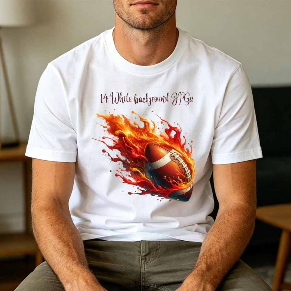 Flaming Football Ball Fire Sport Action Graphic Men T Shirt High Quality Cotton Tee Summer Gym Fitness Training Top