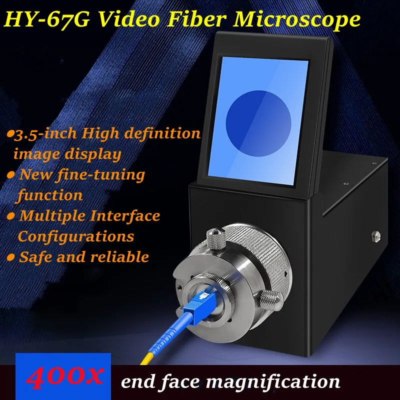 

HY-67G Video Fiber Microscope High Precision Fiber Optic Inspection Microscope Probe 400x End Face Inspection Screen Moniter