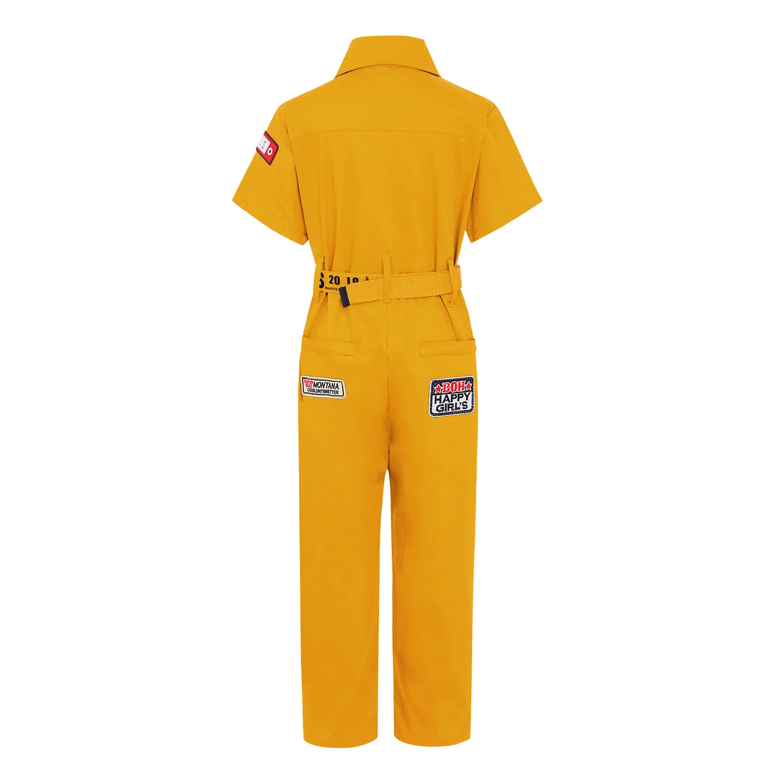 Bambini Ragazze Ragazzi Hip-Hop Street Dance Outfit Lettera stampata Tuta Colletto rovesciato Tasche a maniche corte Tute con cintura