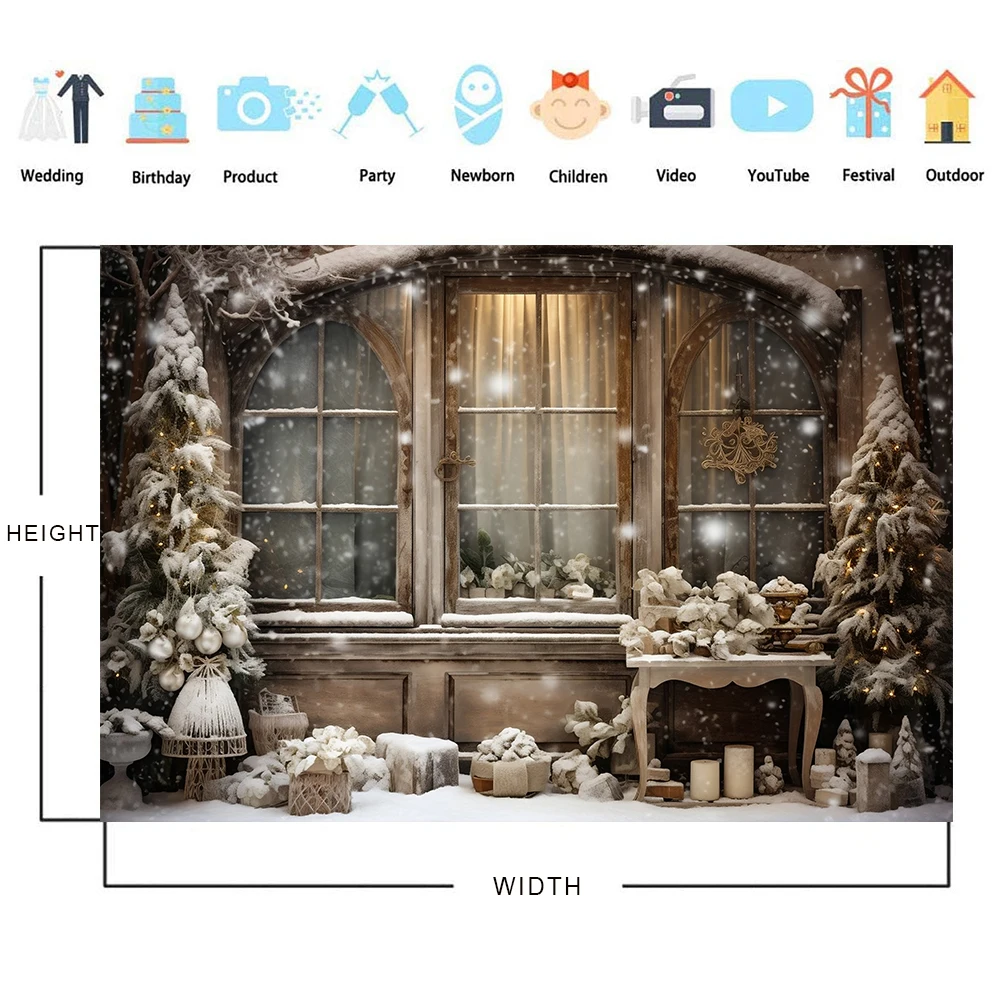 Bonvvie Christmas Backdrop for Photography Winter Window Gift Fireplace Kids Family Party Portrait Backgrounds for Photo Studio