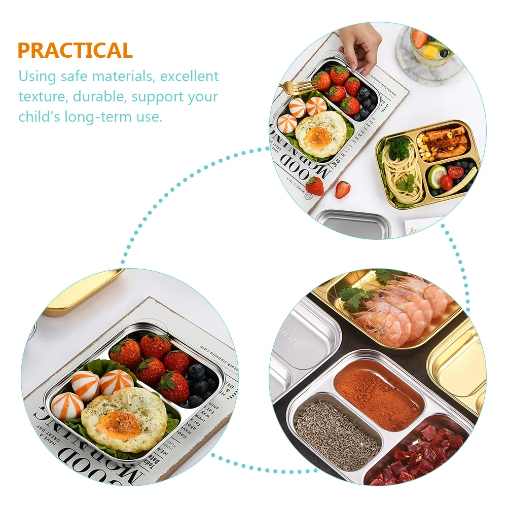 

Stainless Steel Food Divided Plate Safe Material Compartment Serving Tray for Kids Deep Lunch Dinnerware Set Metal