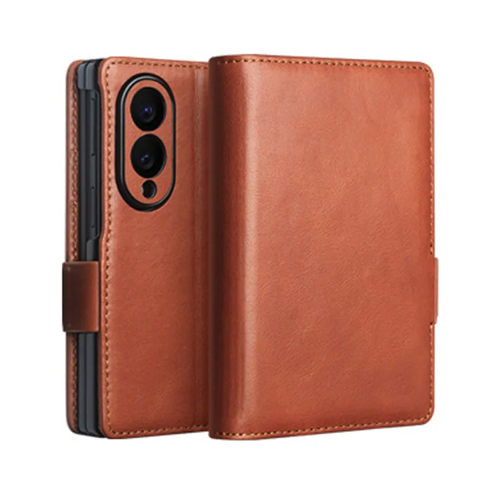 Genuine Leather Flip Case for Samsung Galaxy Z Fold 8 Cowhide Luxury Business Card Slots Magnetic Kickstand Wallet Cover