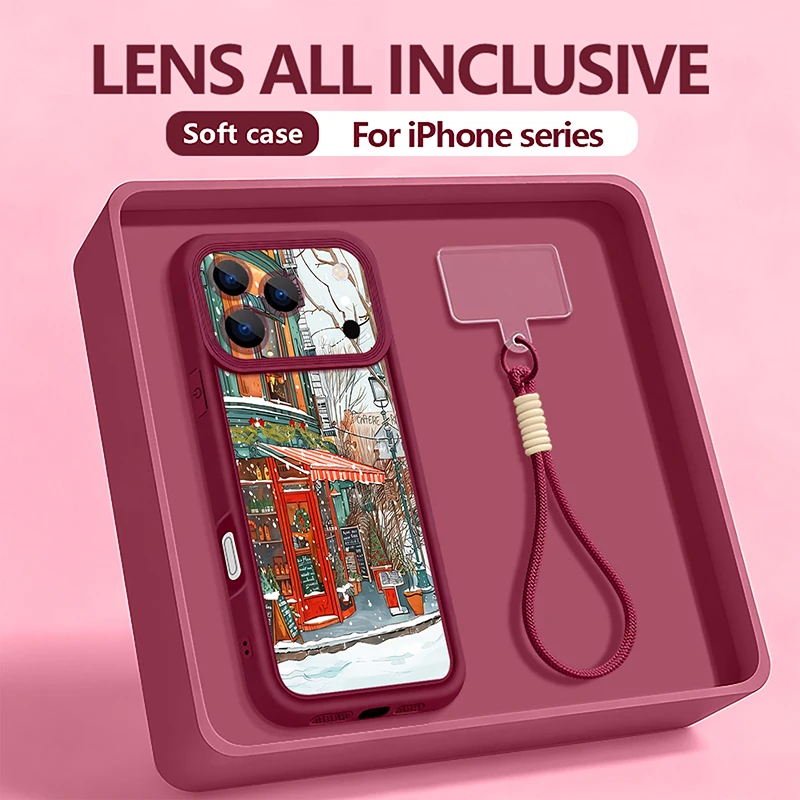 اللوحة الشتاء متجر عيد الميلاد شريط للرسغ الحال بالنسبة آيفون 17 برو ماكس فوندا آيفون 16 برو ماكس 15 14 13 12 11 16e الهواء لينة غطاء