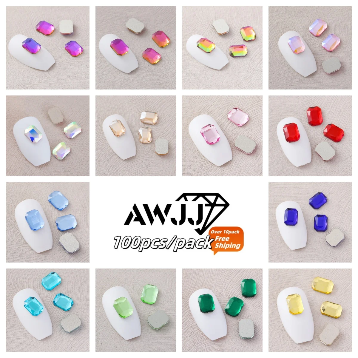 32Colors AWJJ 100pcs/Pack 6x8mm Rounded rectangle Mahjong Fantasy Self-Adhesive Nail Art Rhinestone: Creating Stunning Designs