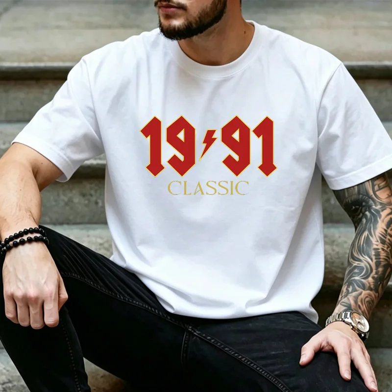 1991 Classic Lightning Bolt Graphic T Shirt Unisex Men Women 34th Birthday Crew Neck Vintage Rock Streetwear Gift Tee