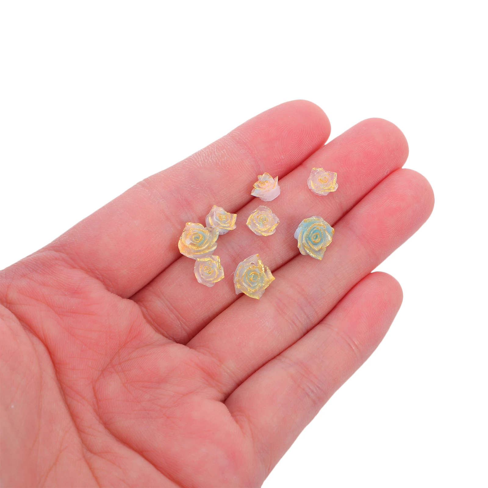 

100Pcs Floral Nail Charms Resin 3D Gradient Rose Embossed Embellishments DIY Nail Art Accessories Manicure Decorations