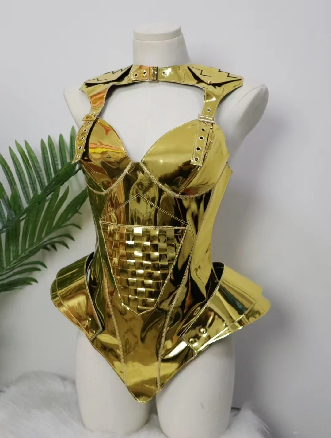 Gold Bikini Team Gogo Laser Leading Dance Bodysuit dresses Singer  birthday Party Festival  Drag Queen luxury celebrity Costume