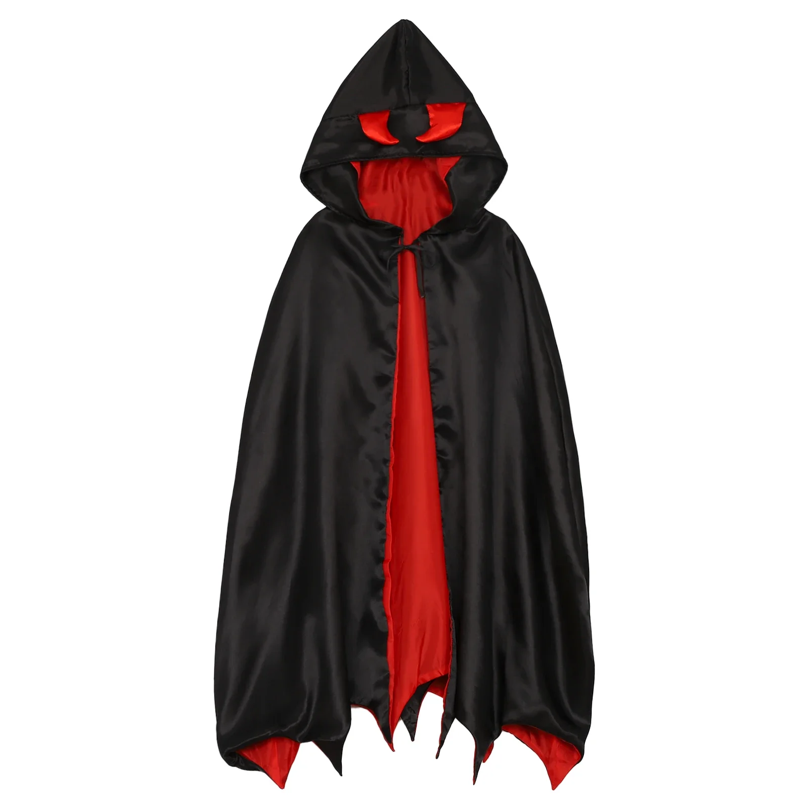 

Gothic Vampire Hooded Halloween Witch Cloak Bull Horns Cloak Unisex Cape with Bowknot Clip Fit for Wizard Cosplay Party Supplies