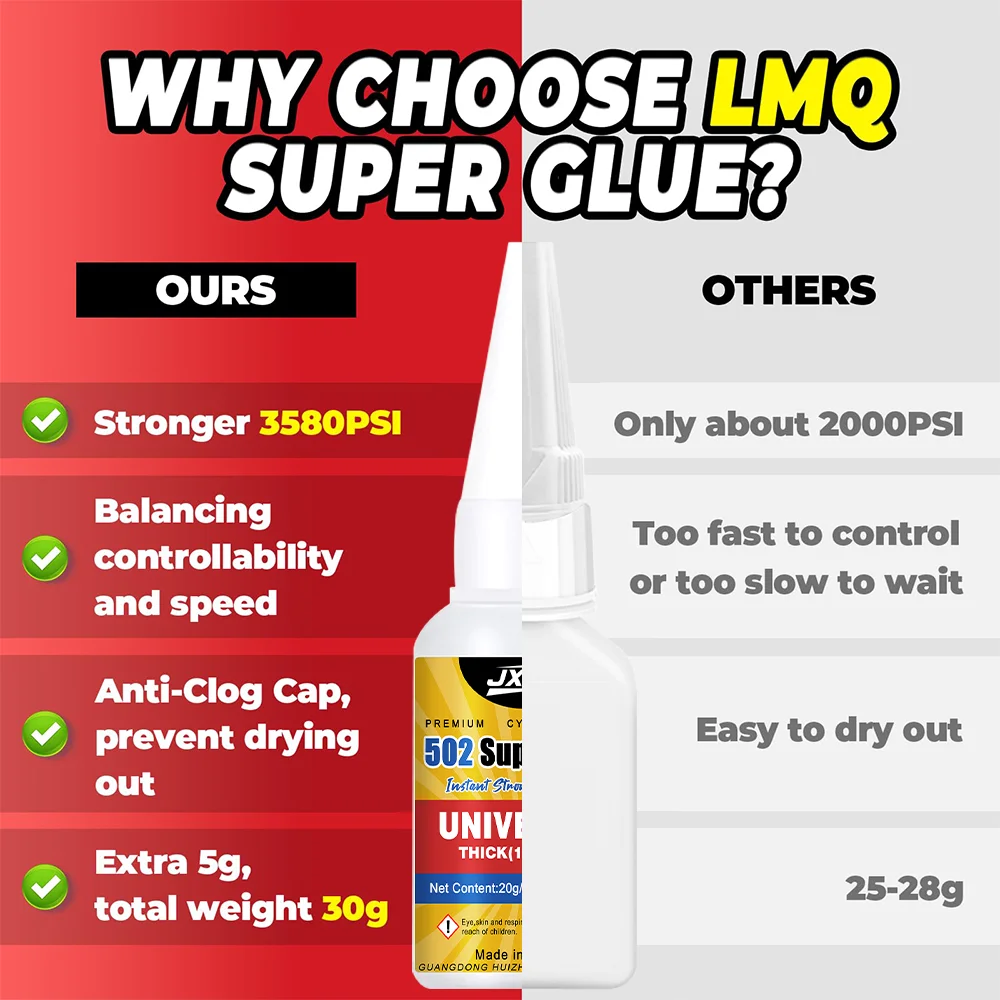 غراء فائق القوة جديد مقاوم للماء لاصق فوري ثواني CA سيانو أكريليت 502 معدن خشب حذاء زجاج بلاستيك سيليكون مطاط، لاصق فوري سريع الجفاف بقوة صناعية